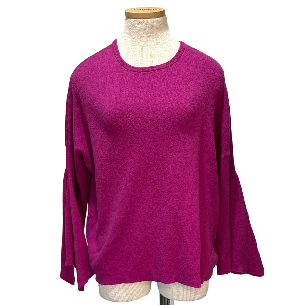 Cabi sz L magenta crewneck sweater with open bell sleeves
